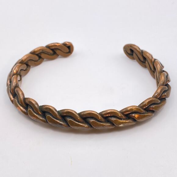 Vintage Signed Solid Copper Cuff Bracelet Braided Twisted Bold Boho Unisex - Picture 1 of 7